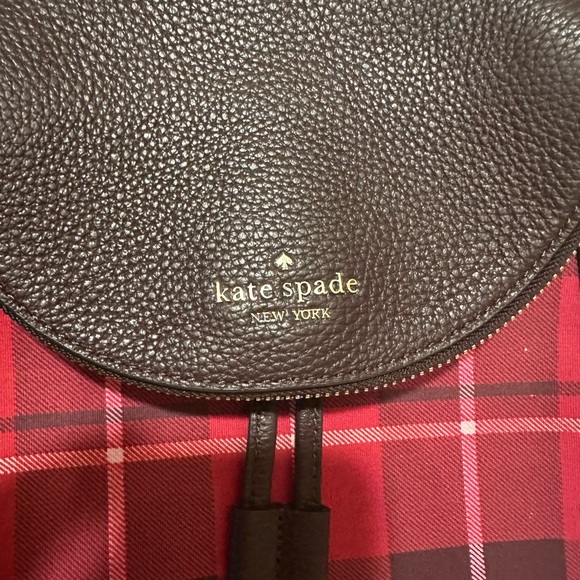 Kate Spade Leila Red Plaid Medium Flap Backpack Leather - Picture 4 of 6